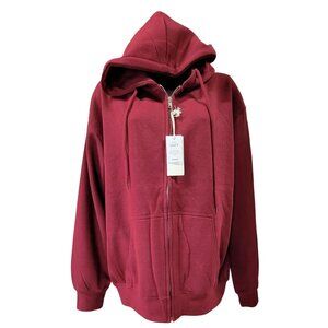 Reflex Boyfriend Hoodie Ultra Soft Burgundy Zip-Up Pockets Womens Large New Tags